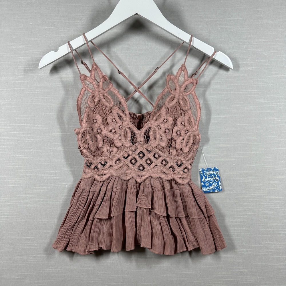 Free People Top Womans XS Pink Adella Lace Intimately FP Crop Bralette Cami